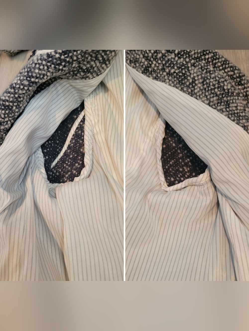 Veronica Beard Carroll Portrait Neckline Navy White Wool Blend Fringe Blazer, 12 - Picture 12 of 16